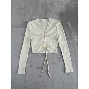 Oak + FORT Ribbed White Crop Top Women Size XS